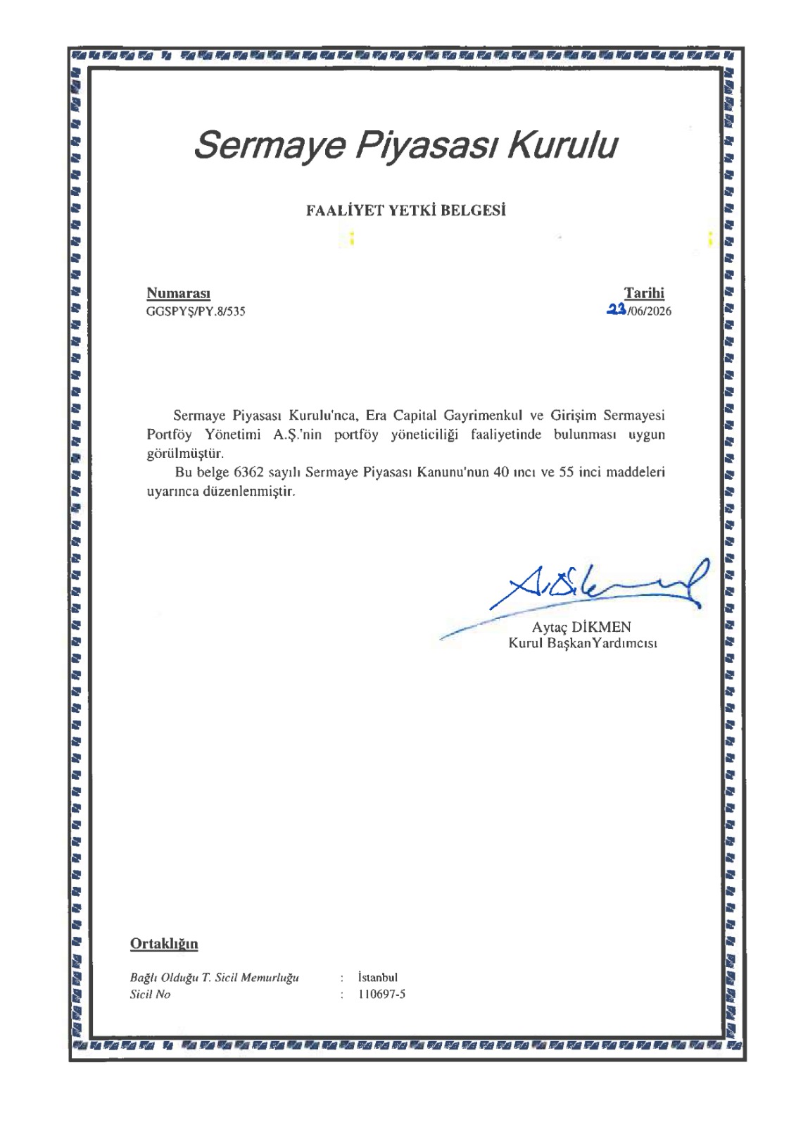 Faaliyet Yetki Belgesi